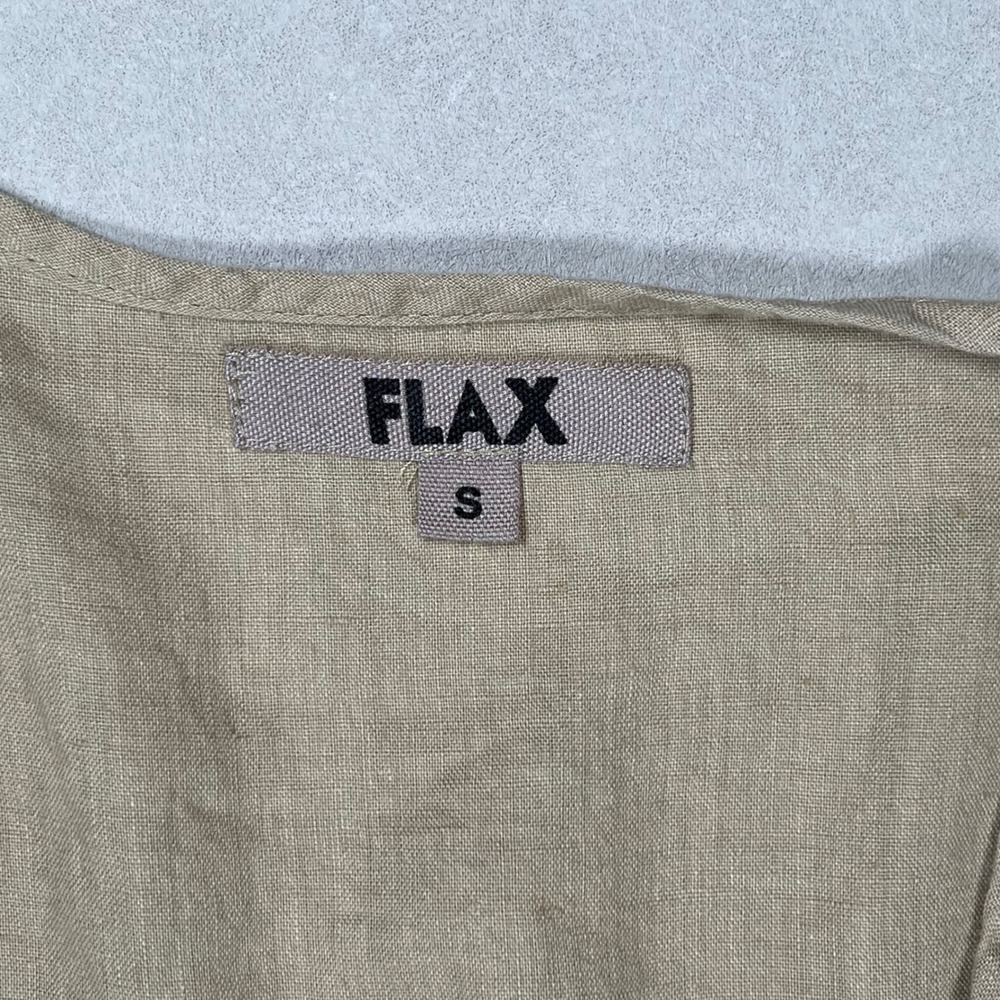 FLAX Button Up Top Women's Small Beige Linen Peplum Ruffle 3/4‎ Sleeve Lagenlook - Picture 3 of 7